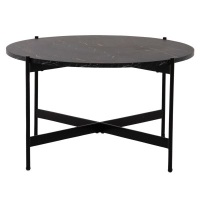 COFFEE TABLE HM9588.01 MDF BLACK MARBLE TABLETOP-BLACK METAL BASE Φ80x45Hcm.