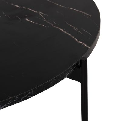 COFFEE TABLE HM9588.01 MDF BLACK MARBLE TABLETOP-BLACK METAL BASE Φ80x45Hcm.