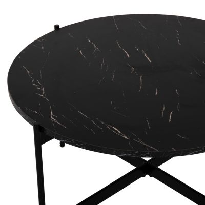 COFFEE TABLE HM9588.01 MDF BLACK MARBLE TABLETOP-BLACK METAL BASE Φ80x45Hcm.