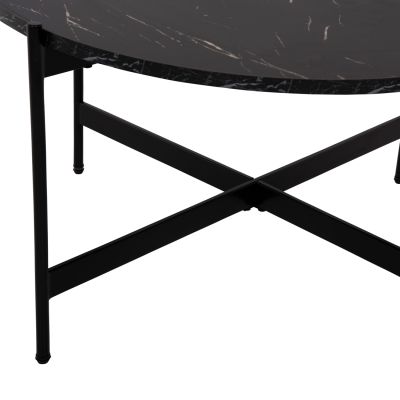 COFFEE TABLE HM9588.01 MDF BLACK MARBLE TABLETOP-BLACK METAL BASE Φ80x45Hcm.