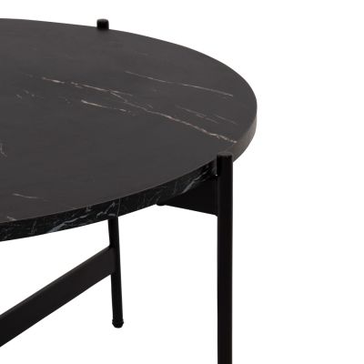 COFFEE TABLE HM9588.01 MDF BLACK MARBLE TABLETOP-BLACK METAL BASE Φ80x45Hcm.