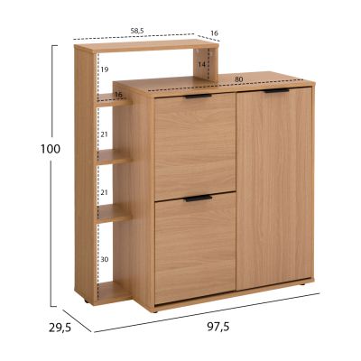 Shoe Cabinet Sonama HM8670 with 3 cabinets and column 97,5x29,5x100cm