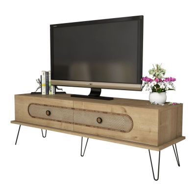 TV STAND HM9511.02 MELAMINE IN NATURAL OAK COLOR METAL LEGS 145x40x45HMcm.