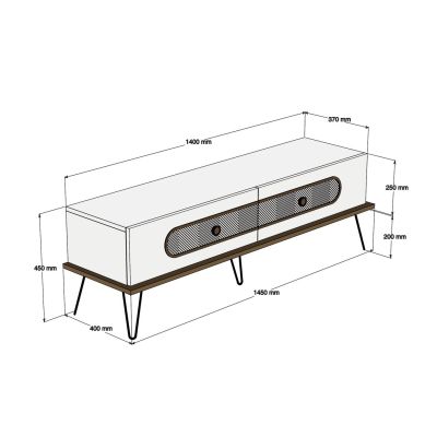 TV STAND HM9511.02 MELAMINE IN NATURAL OAK COLOR METAL LEGS 145x40x45HMcm.