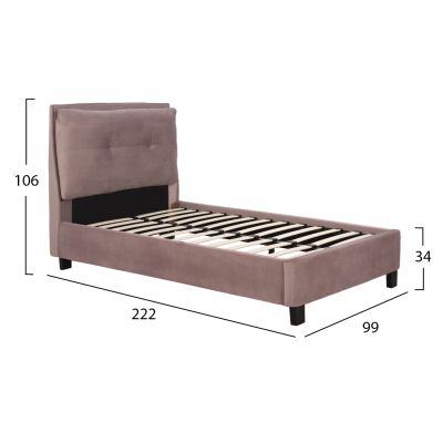 Bed Riley HM561.02 90x200cm, velvet fabric dusty pink color