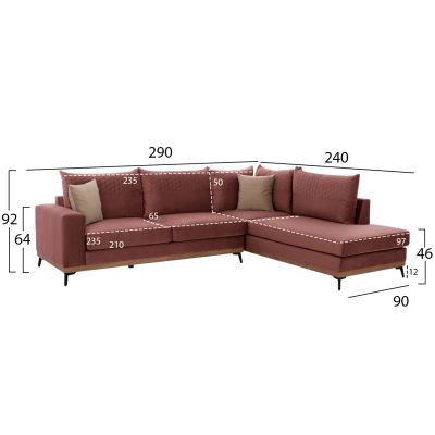 MESINA corner sofa, dusty pink, high leg, 2pcs, right corner