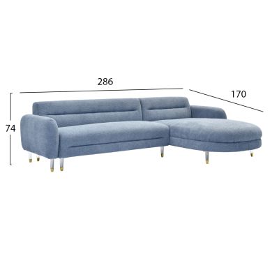 CORNER SOFA REVERSIBLE FLYER HM6072.06 MIST BLUE FABRIC-METAL HIGH LEGS 285x86-172x74Hcm.