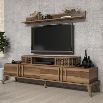 TV COMBO FURNITURE HM9515.02 MELAMINE IN WALNUT COLOR 168x39x51.6Hcm