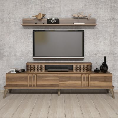 TV COMBO FURNITURE HM9515.02 MELAMINE IN WALNUT COLOR 168x39x51.6Hcm