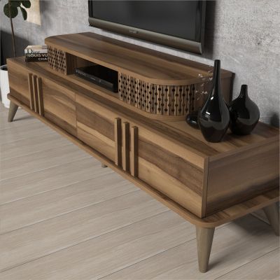 TV COMBO FURNITURE HM9515.02 MELAMINE IN WALNUT COLOR 168x39x51.6Hcm