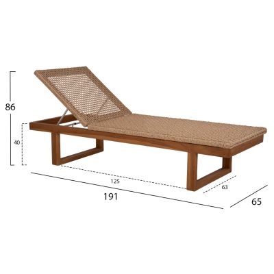 SUNLOUNGER PATRON HM5993 TEAK WOOD-VIRO ROPE WICKER 191x65x86Hcm.