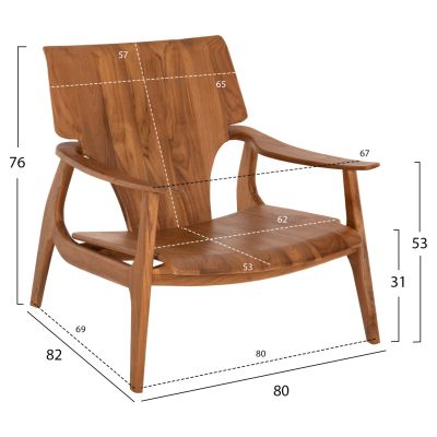 ARMCHAIR RESHIN HM9551 SOLID TEAK WOOD IN NATURAL COLOR  80x82x76Hcm.