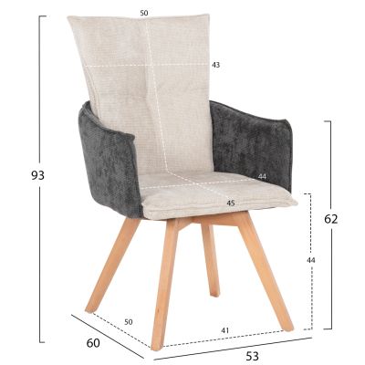 DINING ARMCHAIR REX HM9847.04 BEIGE-GREY FABRIC-BEECH WOOD LEGS 53x60x93Hcm.