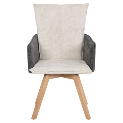 DINING ARMCHAIR REX HM9847.04 BEIGE-GREY FABRIC-BEECH WOOD LEGS 53x60x93Hcm.