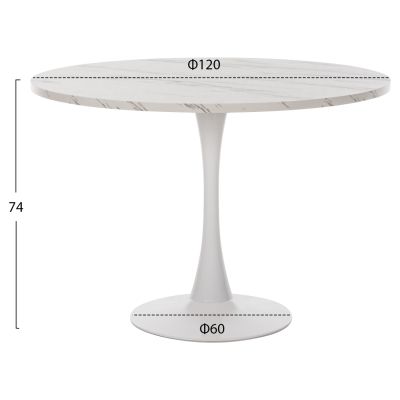 ROUND DINING TABLE ROLLO HM9422.01 MELAMINE IN WHITE MARBLE METAL LEG Φ120x74Hcm.