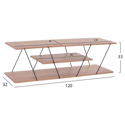 TV STAND TARS HM8922.11 MELAMINE IN NATURAL WOOD AND BLACK 120x32x33Hcm.