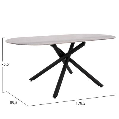 DINING TABLE PRENTIS HM9770.02 CERAMIC 12mm TOP IN BLACK MARBLE-BLACK METAL LEGS 180x90x76Hcm.