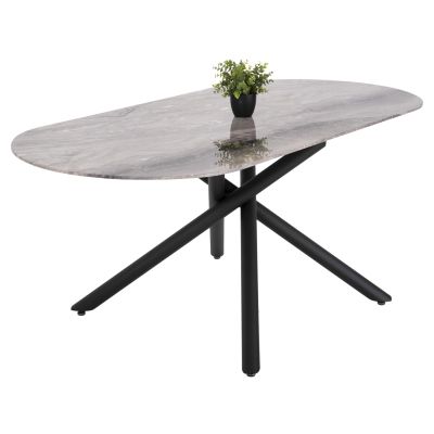 DINING TABLE PRENTIS HM9770.02 CERAMIC 12mm TOP IN BLACK MARBLE-BLACK METAL LEGS 180x90x76Hcm.