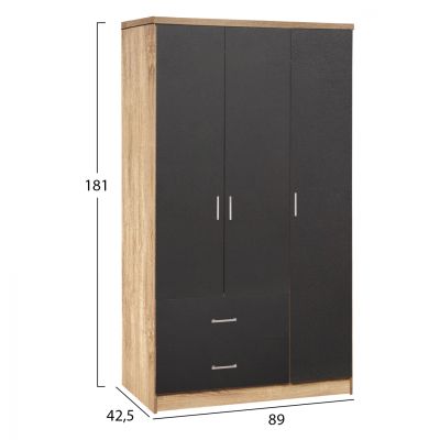 Wardrobe 3 Doors with 2 drawers HM340.04 Sonama 89.2x42x181cm