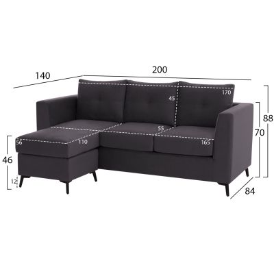 ΡONZA corner sofa, grey, high leg, 2pcs, reversible