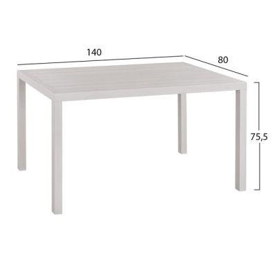 Set 5 pieces with Table 140x80x75.5 & Aluminum chairs in White color HM10527