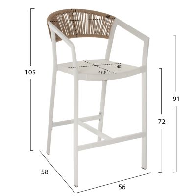 БАР СТОЛ АЛУМИНИЕВ С РАБОТИ БЯЛ PE РАТАНОВ ГРЪБ ТЕКСТЛИНИЯ СЕДАЛКА 56x58x105Hcm.HM5892.02