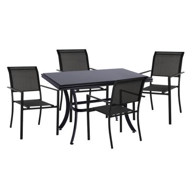 OUTDOOR DINING SET HM11841 5PCS ALUMINUM TABLE 120X70 & ALUMINUM ARMCHAIRS TEXTLINE BLACK