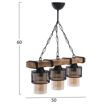 МАСЛО ЗА ТАВАН 3 СВЕТЛИНИ С ВЕРИЖКА ДЪРВО И МЕТАЛНИ КАПАЧКИ 50x12x60Hcm.HM7699.01
