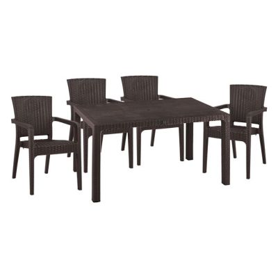 Set 5 pieces Table & Polypropylene chairs Rattan in brown color HM10574.03