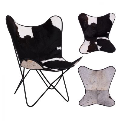 ARMCHAIR METAL COW LEATHER WHITE-BLACK HM8292.01