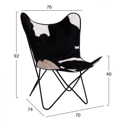 ARMCHAIR METAL COW LEATHER WHITE-BLACK HM8292.01