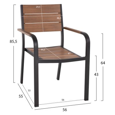 КРЕСЛО АЛУМИНИЕВО SAGA HM5127.03 ЧЕРНО СЪС СЕДАЛКА И ОБЛЕГАЛКА ОТ ПОЛИДЪРВО 56x55x85,5Hcm.