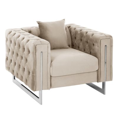 ARMCHAIR t.CHESTERFIELD CREAM HM3261.02 VELVET CREAM-METAL LEGS 99x86,5x77Hcm.