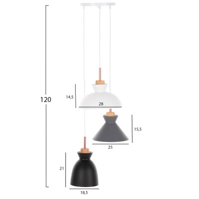 CEILING PENDANT 3-LIGHT HM4142 METAL IN BLACK-GREY-WHITE 120H cm.