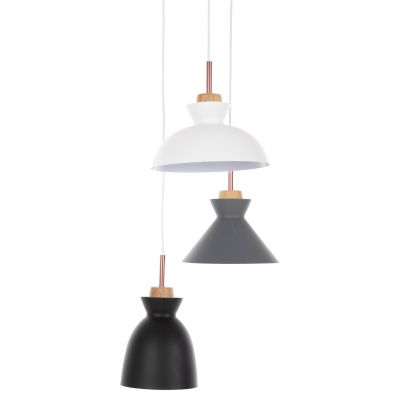 CEILING PENDANT 3-LIGHT HM4142 METAL IN BLACK-GREY-WHITE 120H cm.