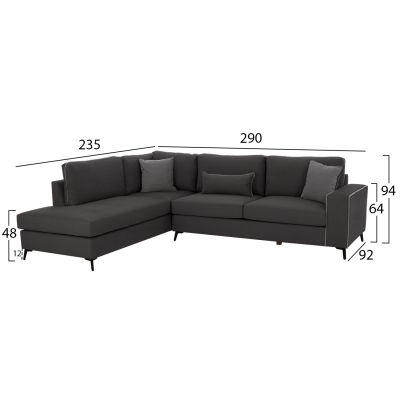 DIVA corner sofa, grey, high leg, 2pcs, left corner