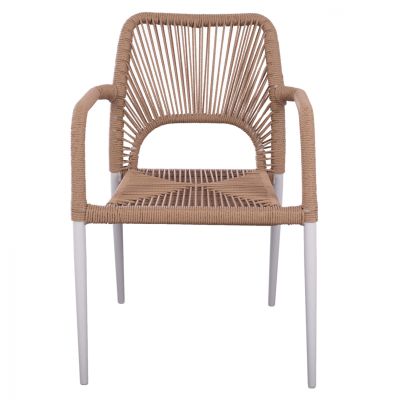 WHITE ALUMINUM ARMCHAIR WITH BEIGE PE ROPE HM5771.01 55Χ63Χ82 cm.