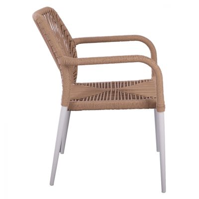 WHITE ALUMINUM ARMCHAIR WITH BEIGE PE ROPE HM5771.01 55Χ63Χ82 cm.