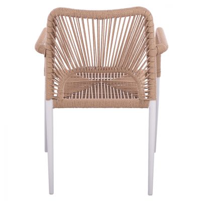 WHITE ALUMINUM ARMCHAIR WITH BEIGE PE ROPE HM5771.01 55Χ63Χ82 cm.