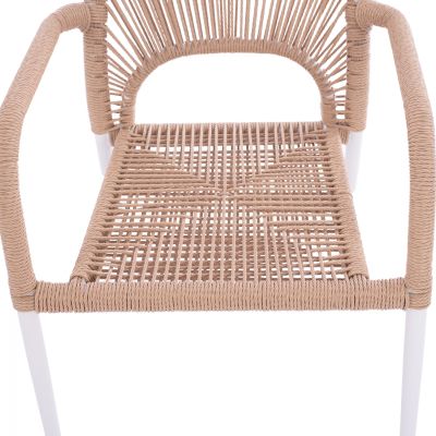 WHITE ALUMINUM ARMCHAIR WITH BEIGE PE ROPE HM5771.01 55Χ63Χ82 cm.