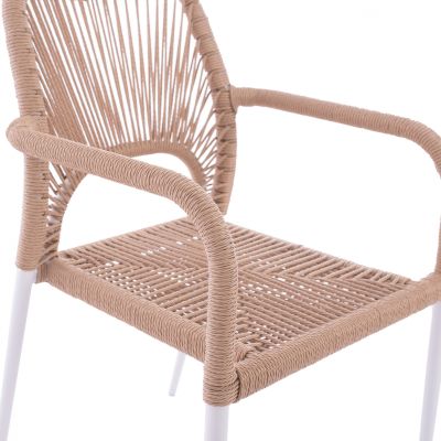 WHITE ALUMINUM ARMCHAIR WITH BEIGE PE ROPE HM5771.01 55Χ63Χ82 cm.