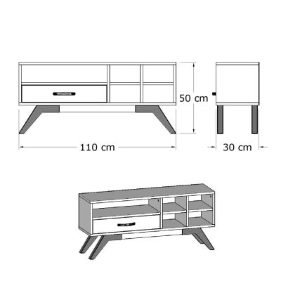 HM9314, TV furniture CRONOS, walnut-white, 110x30x50cm