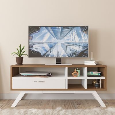 HM9314, TV furniture CRONOS, walnut-white, 110x30x50cm