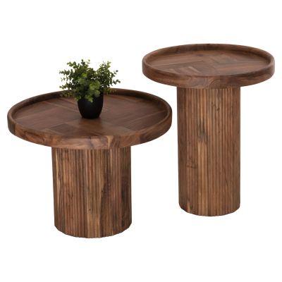 SET 2PCS COFFEE TABLES ROUND RAJJEH HM11943 SOLID ACACIA WOOD IN NATURAL Φ50 & Φ60cm.