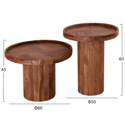 SET 2PCS COFFEE TABLES ROUND RAJJEH HM11943 SOLID ACACIA WOOD IN NATURAL Φ50 & Φ60cm.