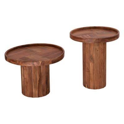 SET 2PCS COFFEE TABLES ROUND RAJJEH HM11943 SOLID ACACIA WOOD IN NATURAL Φ50 & Φ60cm.