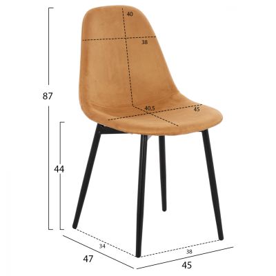 CHAIR LEONARDO VELVET GOLD WITH METAL LEGS 45x47x87Y cm. ΗΜ00100.09