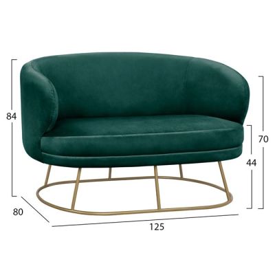 Sofa 2 seater Arien from Velver Cyppress Green with gold base HM8492.03 125X80X84cm