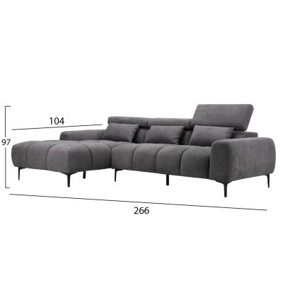 CORNER SOFA LEFT DIVYA HM3267.02L SYNTHETIC SUEDE IN GREY 264x175x99Hcm.