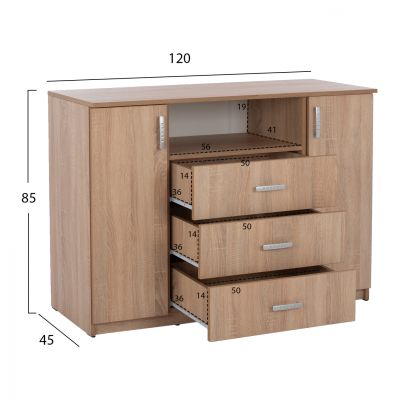 BUFFET WITH 2 CABINETS AND 3 DRAWERS SONAMA OAK HM2430 120X45X85Cm.